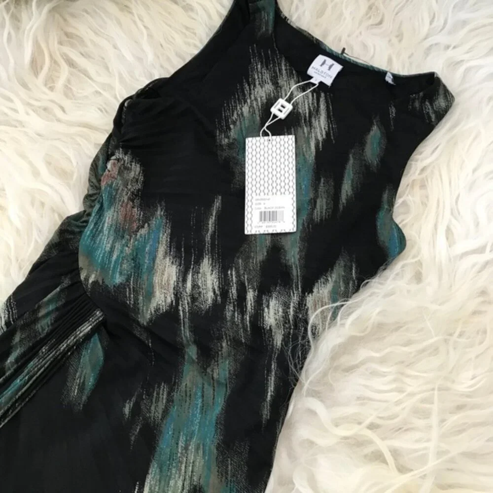 Halston Heritage Pleated Faux Wrap Cocktail Dress - Picture 4 of 9